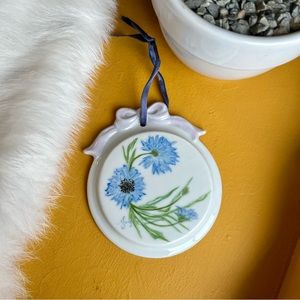 Hand Painted Blue Floral Ceramic Disc Hanging Ornament